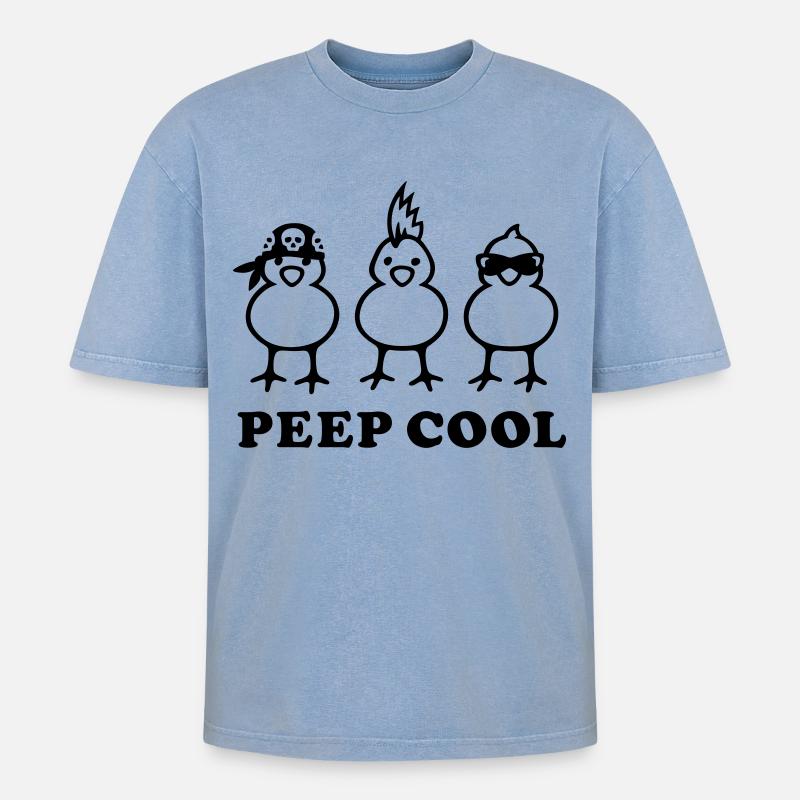 Peep Cool - Oversized Unisex Premium Acid-Washed T-Shirt - Blau Acid Wash
