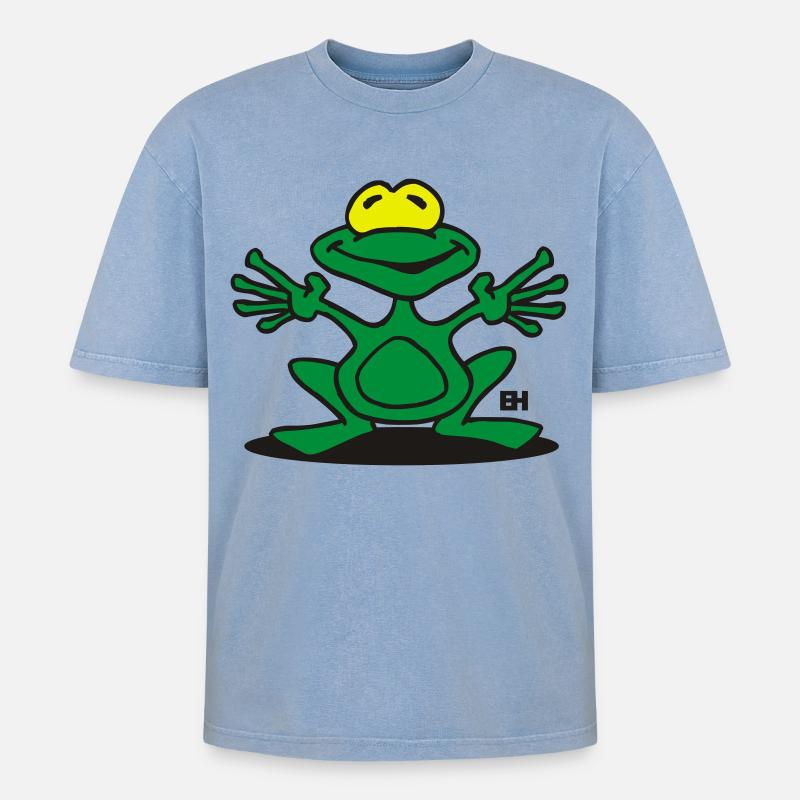 Frosch - Oversized Unisex Premium Acid-Washed T-Shirt - Blau Acid Wash
