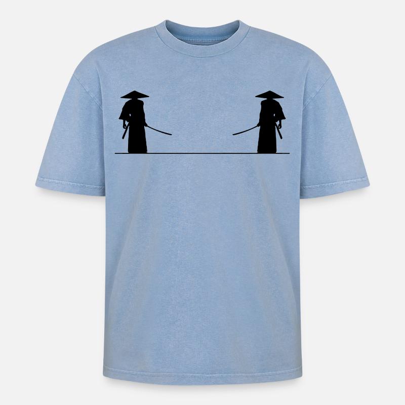Samurai fight - Oversized Unisex Premium Acid-Washed T-Shirt - acid washed blue