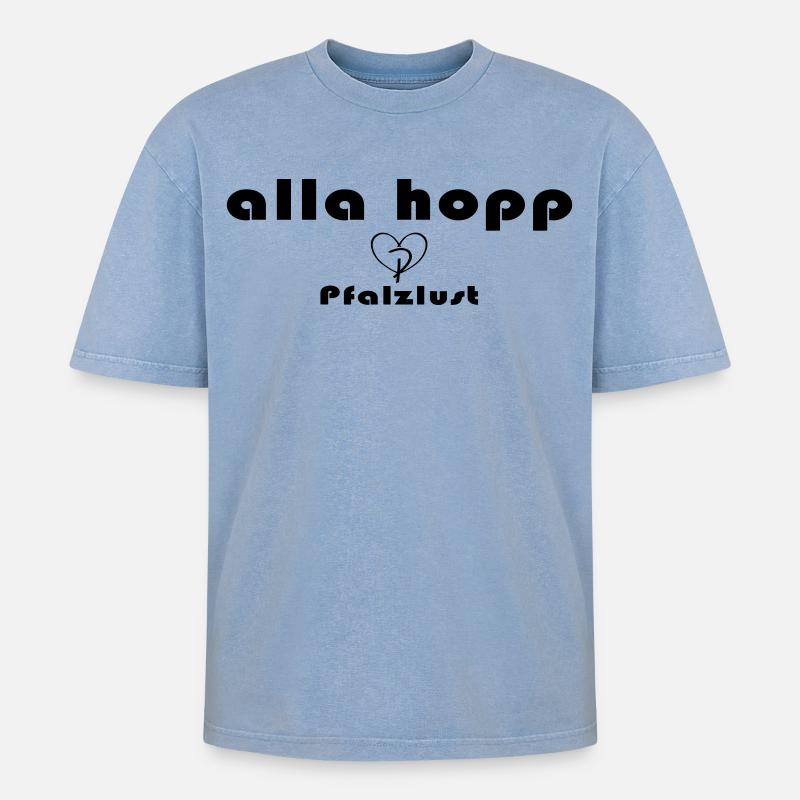 alla hopp - Oversized Unisex Premium Acid-Washed T-Shirt - Blau Acid Wash