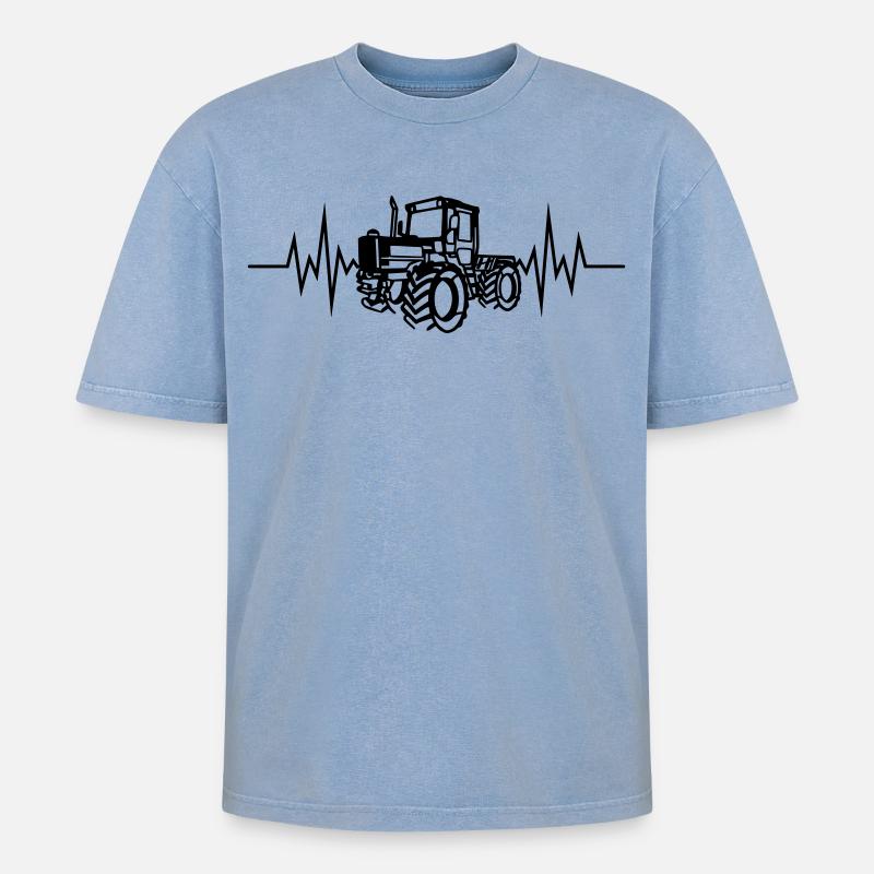 MB Trac 01 Herzfrq - Oversized Unisex Premium Acid-Washed T-Shirt - Blau Acid Wash
