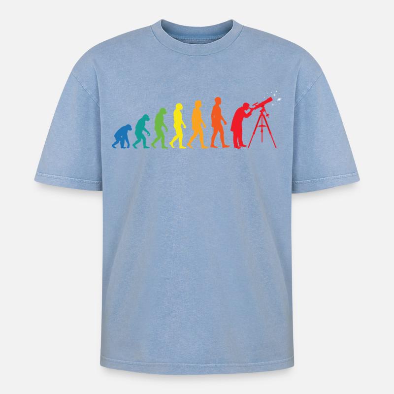 Evolution Astronomie – Weltraum Teleskop Design - Oversized Unisex Premium Acid-Washed T-Shirt - Blau Acid Wash