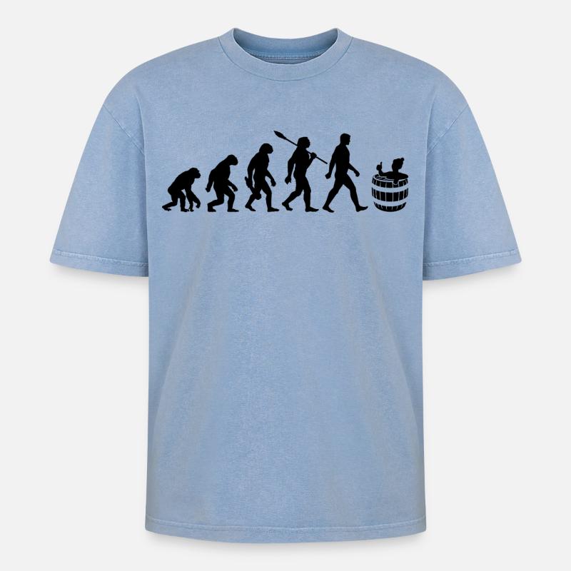 Evolution - Eisbader - Winterbaden - Eisbaden - Oversized Unisex Premium Acid-Washed T-Shirt - Blau Acid Wash