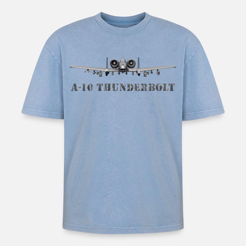 A-10 Thunderbolt Kampfflugzeug Design - Oversized Unisex Premium Acid-Washed T-Shirt - Blau Acid Wash