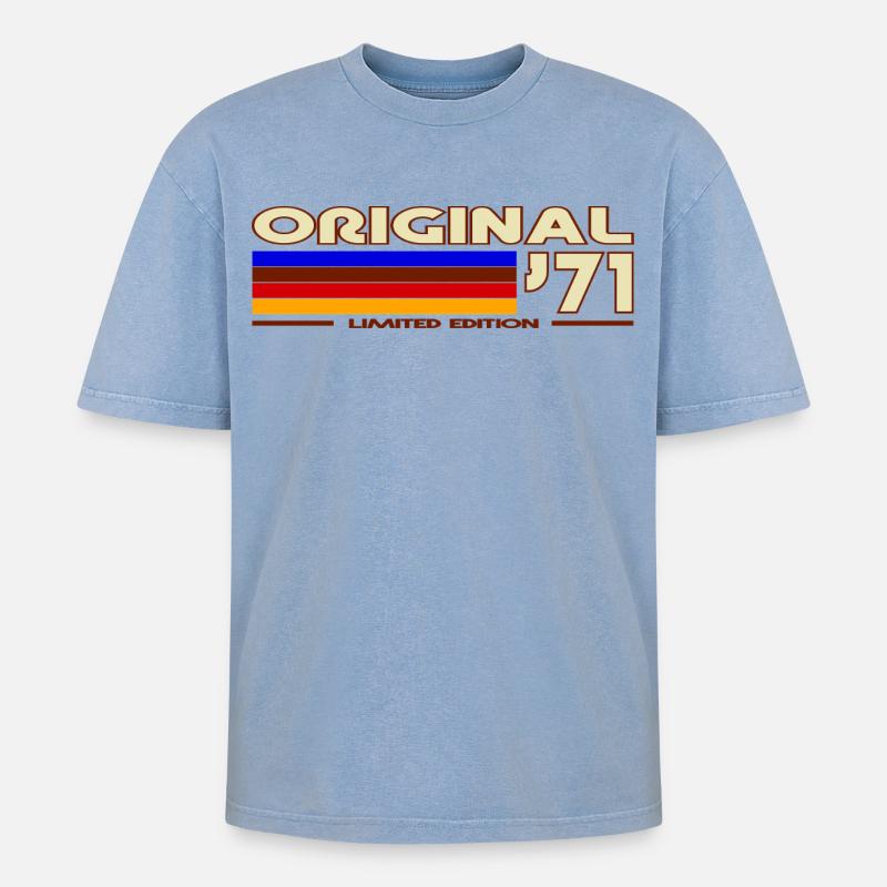Originales 71 Rainbow Retro-Abzeichen - Oversized Unisex Premium Acid-Washed T-Shirt - Blau Acid Wash