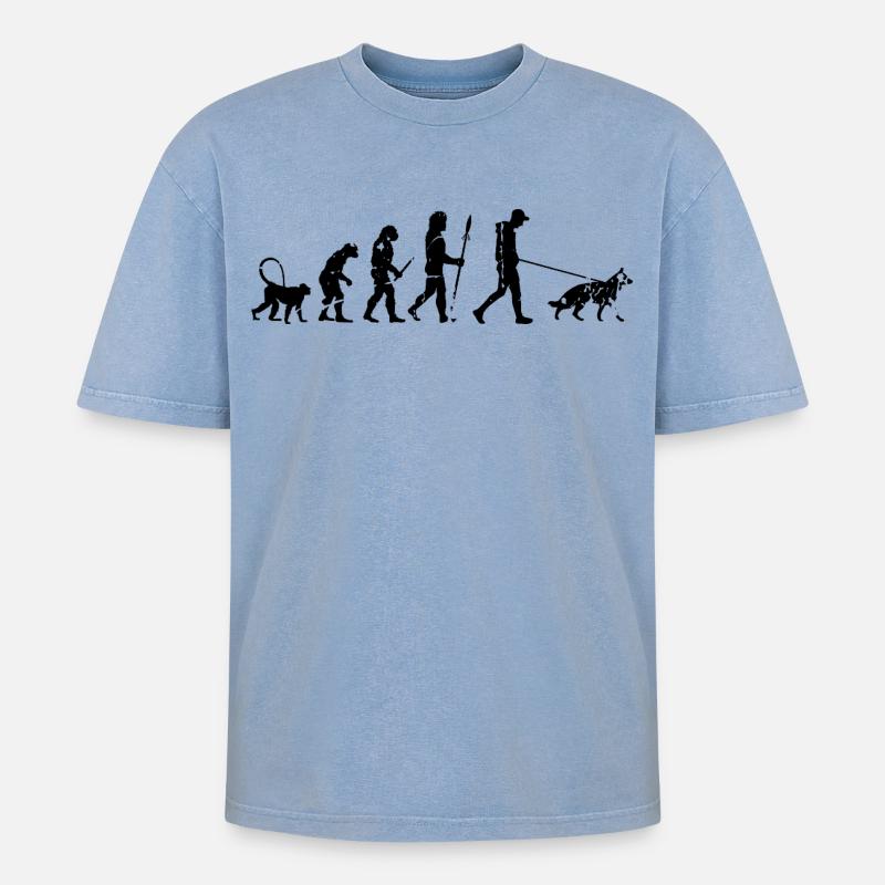 Deutscher Schäferhund Evolution - Oversized Unisex Premium Acid-Washed T-Shirt - Blau Acid Wash
