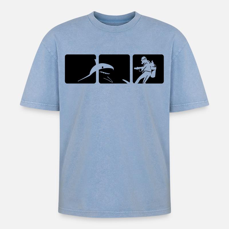 shark dive - Oversized Unisex Premium Acid-Washed T-Shirt - Blau Acid Wash