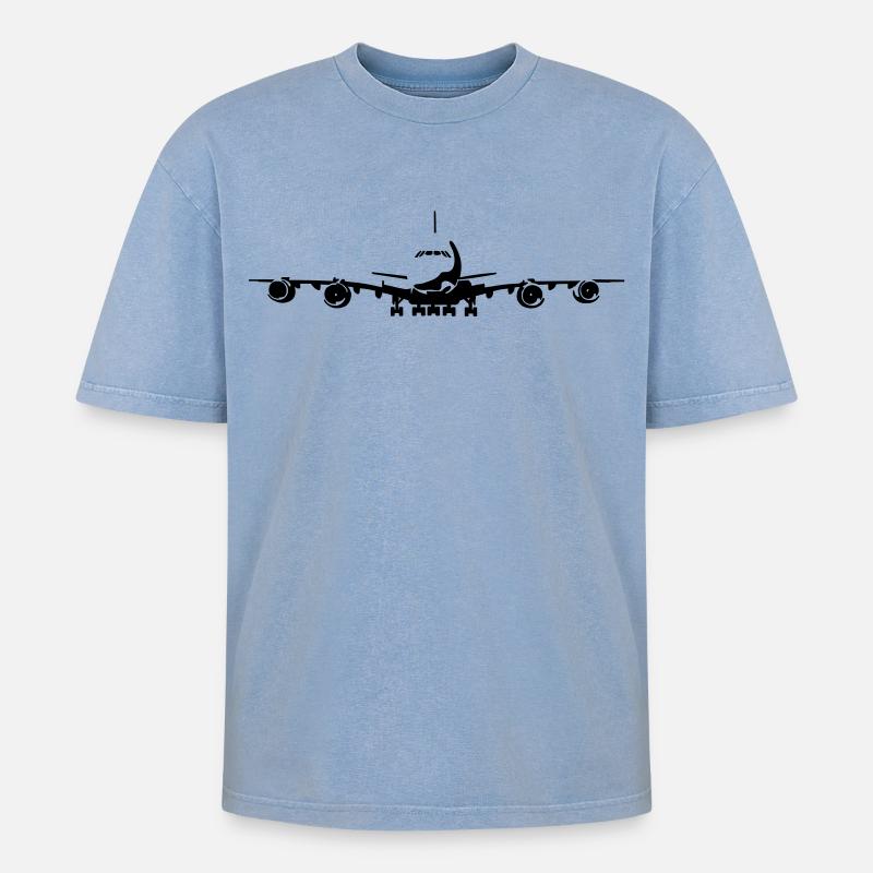 Passagierflugzeug - Oversized Unisex Premium Acid-Washed T-Shirt - Blau Acid Wash