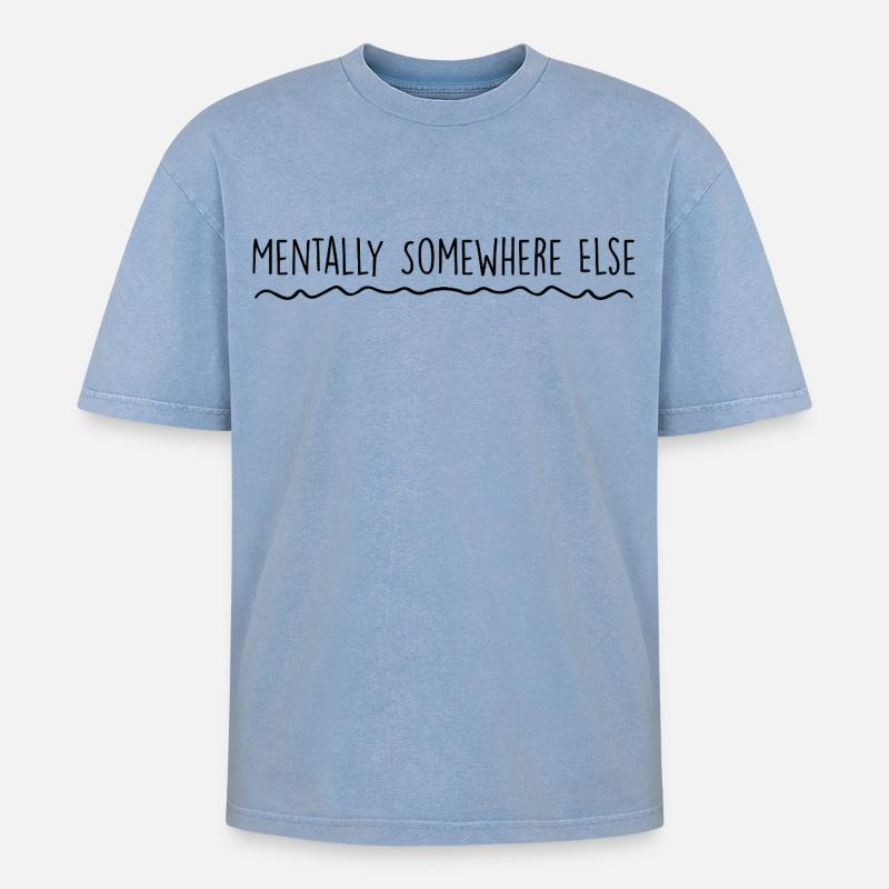 Geistig woanders - Oversized Unisex Premium Acid-Washed T-Shirt - Blau Acid Wash
