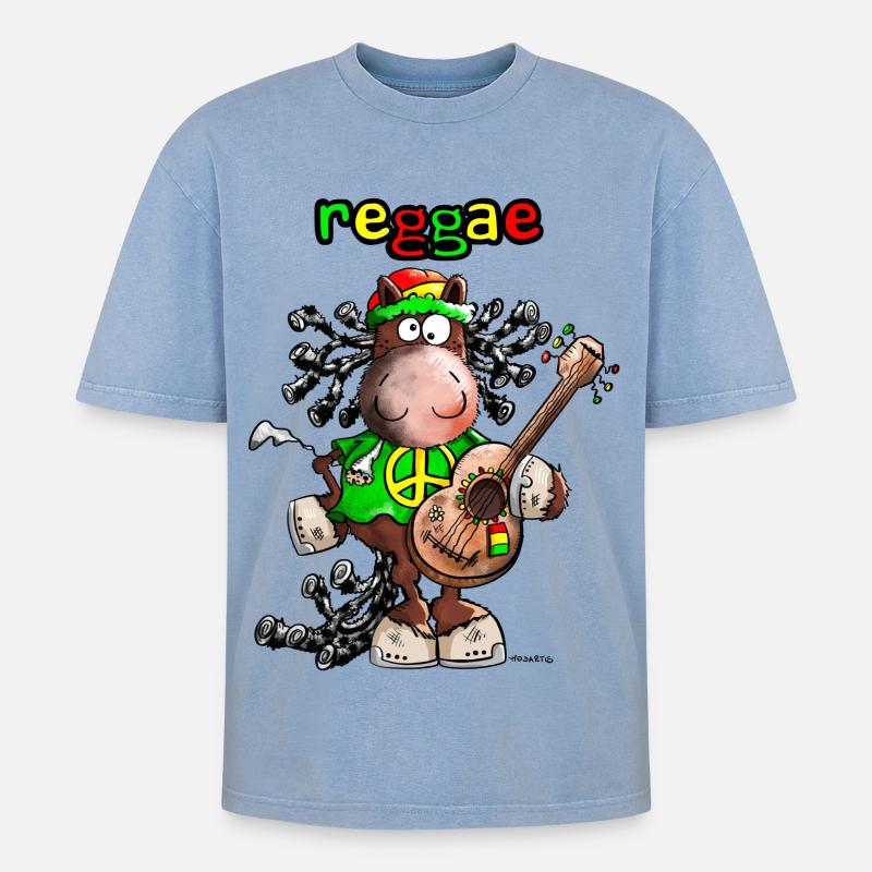Reggae Pferd - Oversized Unisex Premium Acid-Washed T-Shirt - Blau Acid Wash