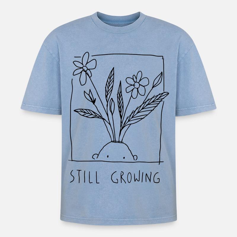 Still Growing - Oversized Unisex Premium Acid-Washed T-Shirt - Blau Acid Wash
