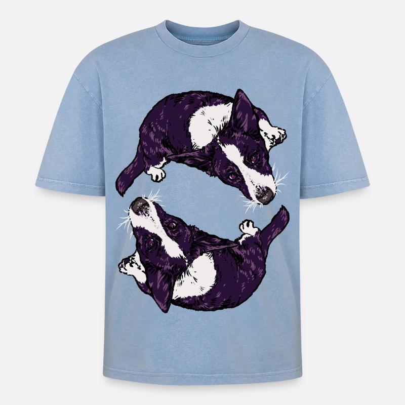 Corgis - Oversized Unisex Premium Acid-Washed T-Shirt - Blau Acid Wash