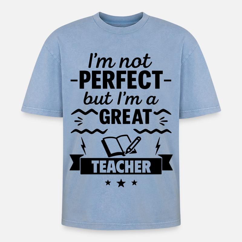 Nicht perfekt aber ein super Lehrer - Oversized Unisex Premium Acid-Washed T-Shirt - Blau Acid Wash