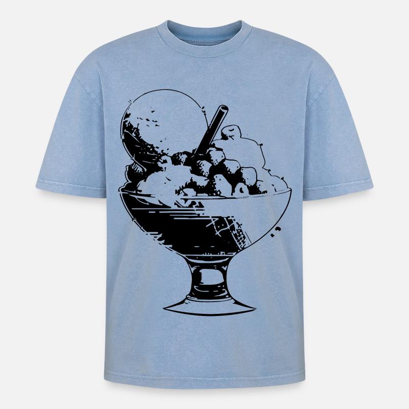 Eisbecher - Oversized Unisex Premium Acid-Washed T-Shirt - Blau Acid Wash
