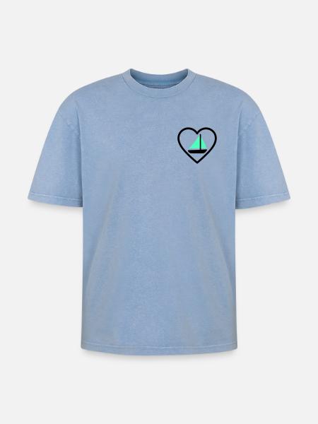 Cuore Vela – Passione Navigazione - Oversized Unisex Premium Acid-Washed T-Shirt - acid washed blue
