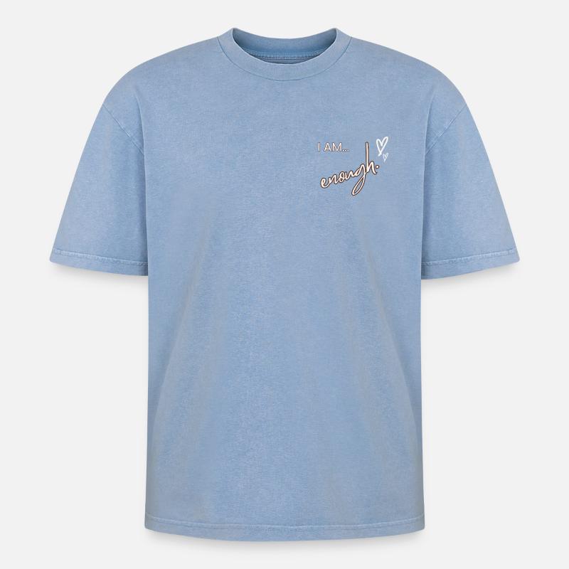Enough - Oversized Unisex Premium Acid-Washed T-Shirt - Blau Acid Wash
