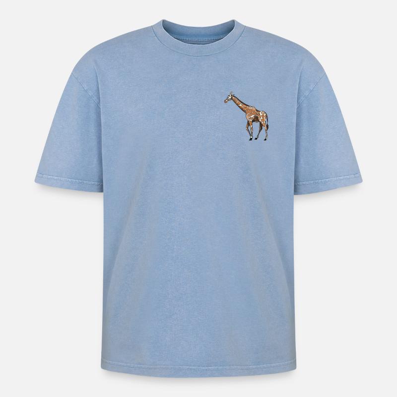 Giraffe - Oversized Unisex Premium Acid-Washed T-Shirt - Blau Acid Wash