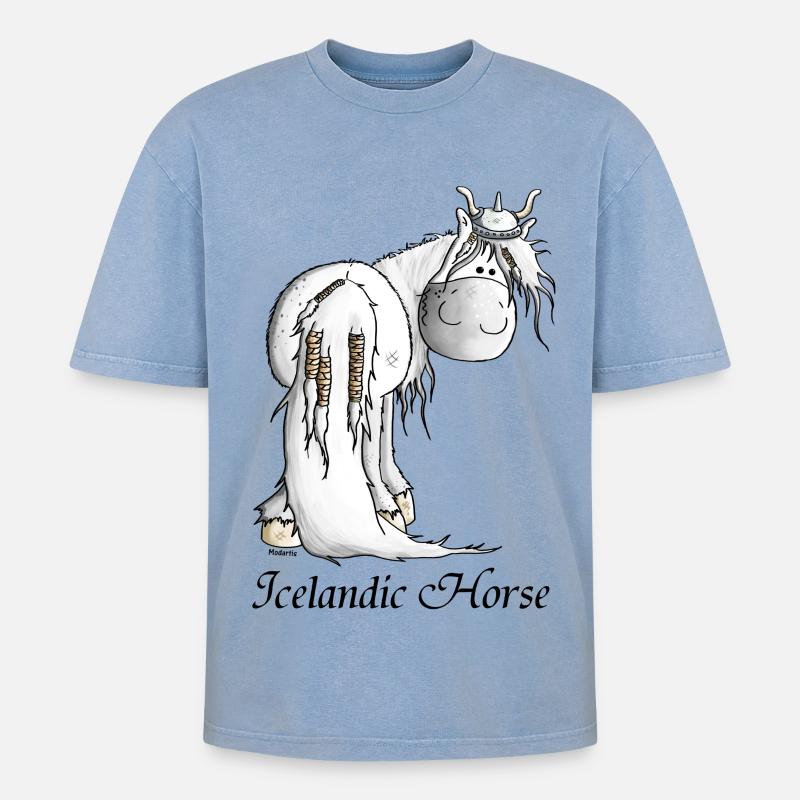 Wilder Wikinger Isländer - Pferd - Oversized Unisex Premium Acid-Washed T-Shirt - Blau Acid Wash