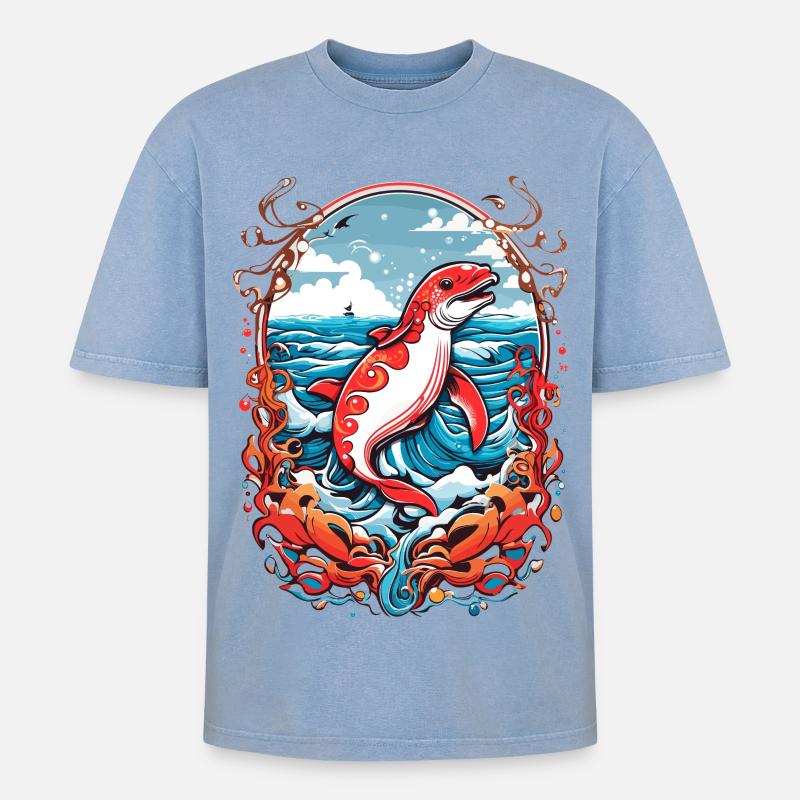 Créatures marines - T-shirt Premium unisexe oversize acid-washed - bleu délavé acide