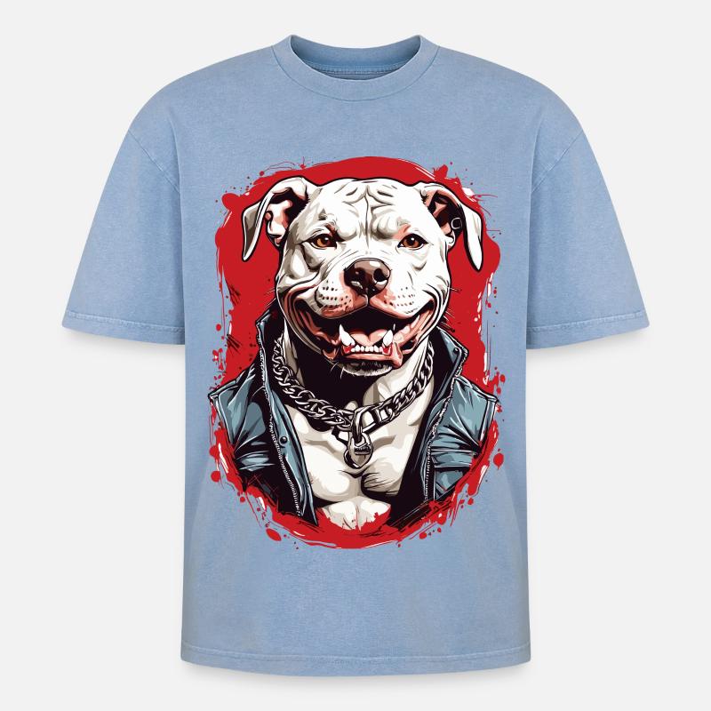 Hunderasse Pitbulls - Oversized Unisex Premium Acid-Washed T-Shirt - Blau Acid Wash