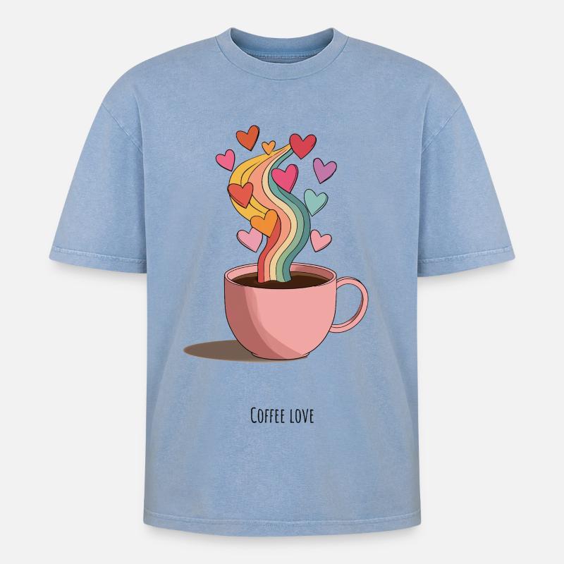 KaffeeLiebe Regenbogen Dampf - Oversized Unisex Premium Acid-Washed T-Shirt - Blau Acid Wash