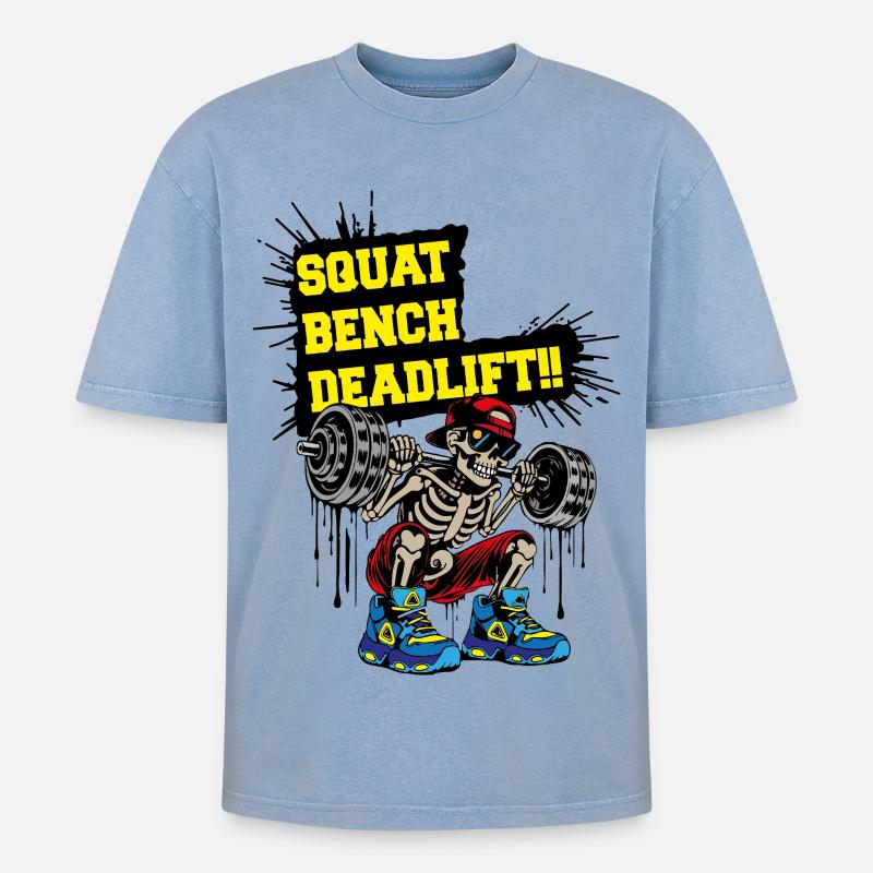 SquadBenchDeadlift - Oversized Unisex Premium Acid-Washed T-Shirt - acid washed blue