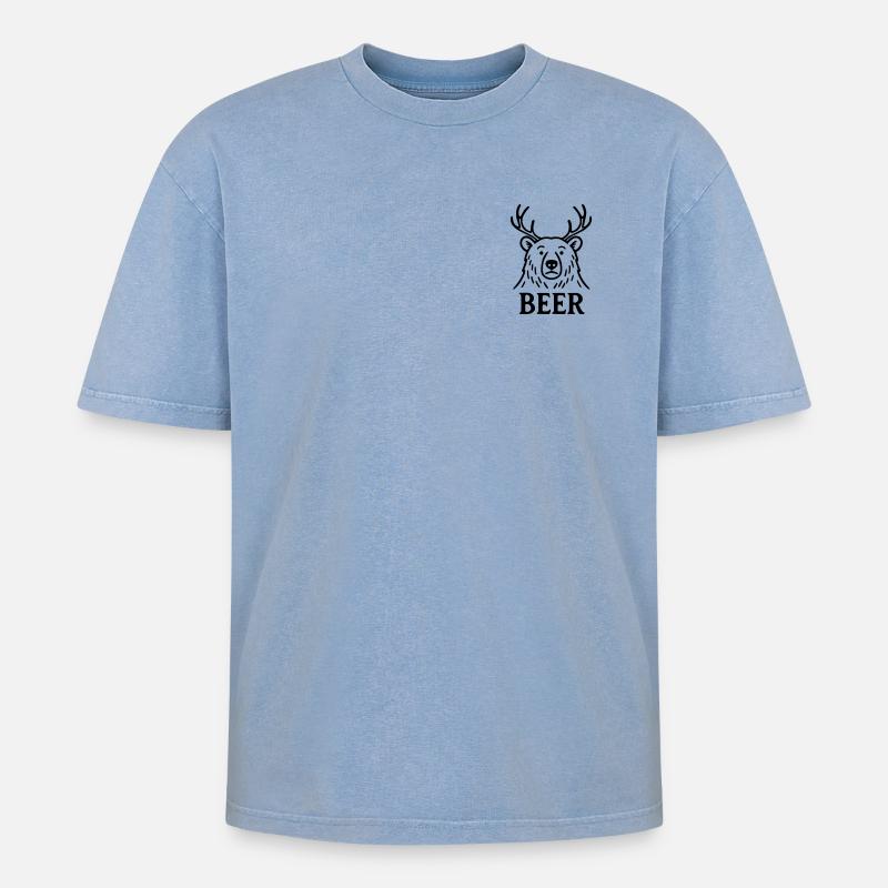 Der Bier-Hirsch-Bär - Oversized Unisex Premium Acid-Washed T-Shirt - Blau Acid Wash