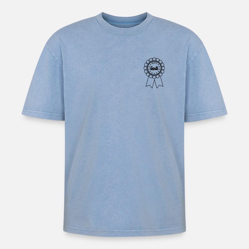 Beste Godi - Oversized Unisex Premium Acid-Washed T-Shirt - Blau Acid Wash