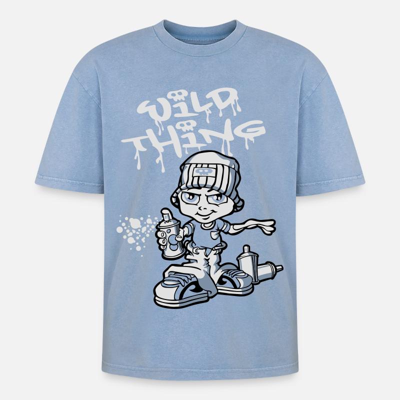 Junge Graffiti-flex - Oversized Unisex Premium Acid-Washed T-Shirt - Blau Acid Wash
