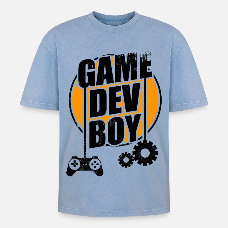 Game Dev Junge - Oversized Unisex Premium Acid-Washed T-Shirt - Blau Acid Wash