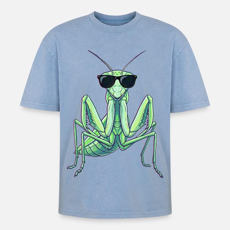 Gottesanbeterin Kung Fu Kampfkunst - Oversized Unisex Premium Acid-Washed T-Shirt - Blau Acid Wash