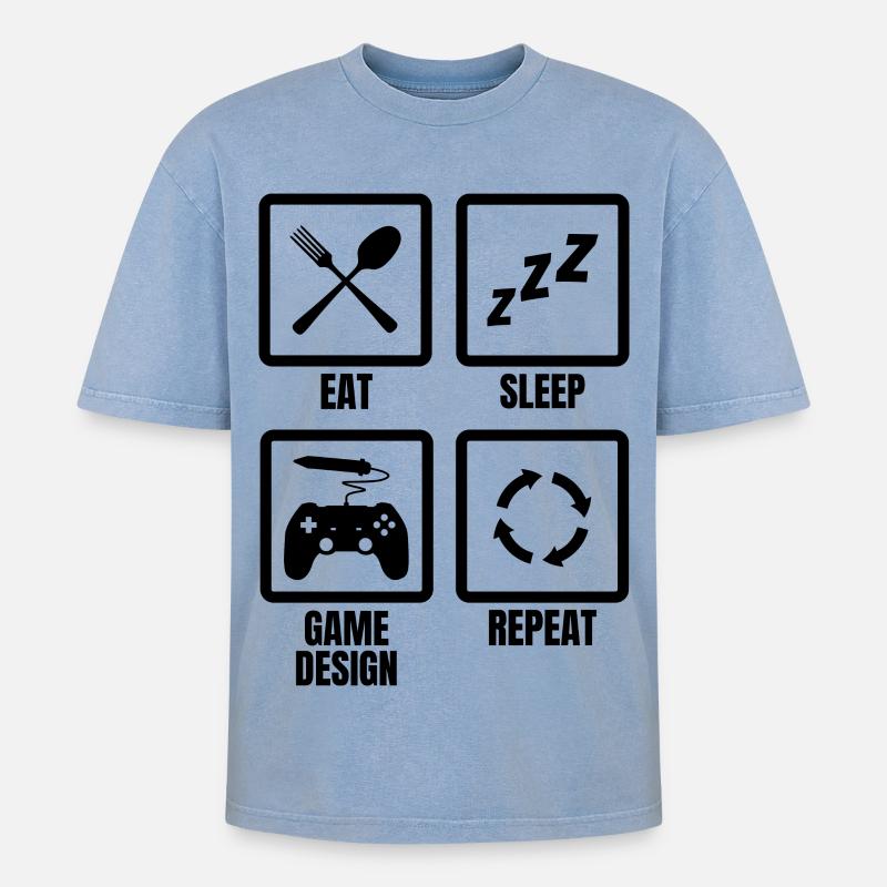 Routine de conception de jeu - T-shirt Premium unisexe oversize acid-washed - bleu délavé acide