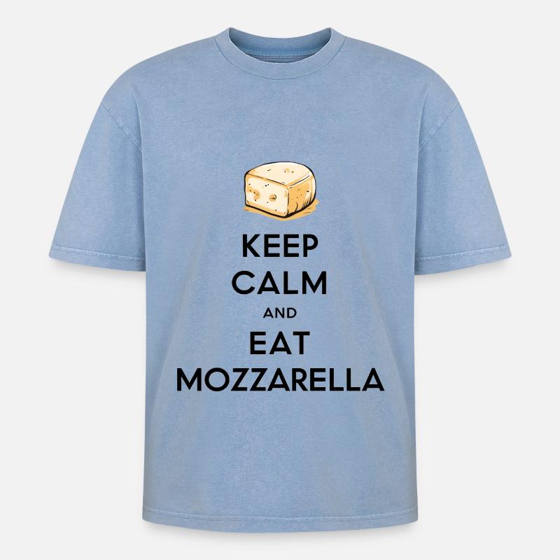 Keep Calm and Eat Mozzarella - Oversized Unisex Premium Acid-Washed T-Shirt - Blau Acid Wash