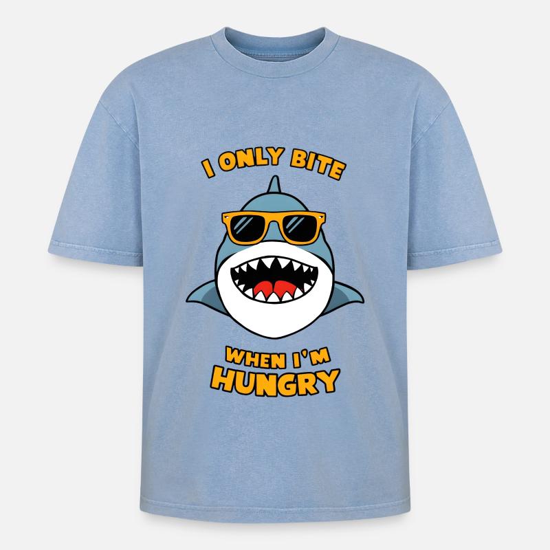 I Only Bite When I'm Hungry - Oversized Unisex Premium Acid-Washed T-Shirt - Blau Acid Wash