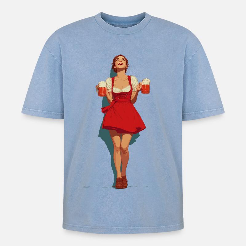 Biermädl - Oversized Unisex Premium Acid-Washed T-Shirt - Blau Acid Wash