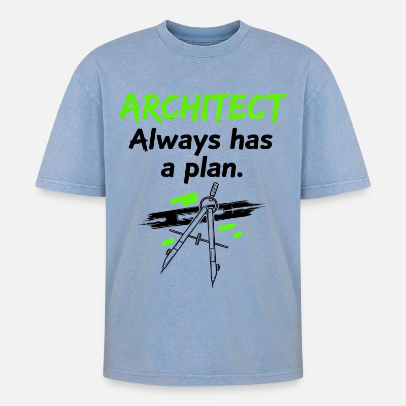 Architekt mit Plan - Oversized Unisex Premium Acid-Washed T-Shirt - Blau Acid Wash