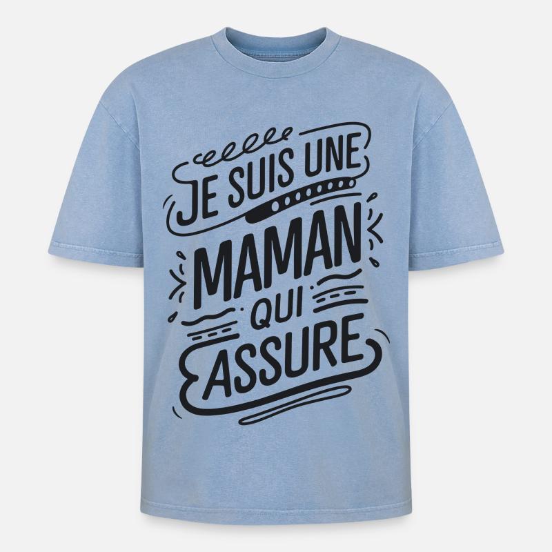 Ich bin eine Mutter, die versichert - Oversized Unisex Premium Acid-Washed T-Shirt - Blau Acid Wash