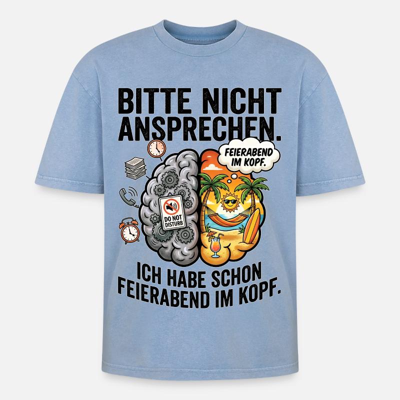Feierabend Kopf-Konflikt - Oversized Unisex Premium Acid-Washed T-Shirt - Blau Acid Wash