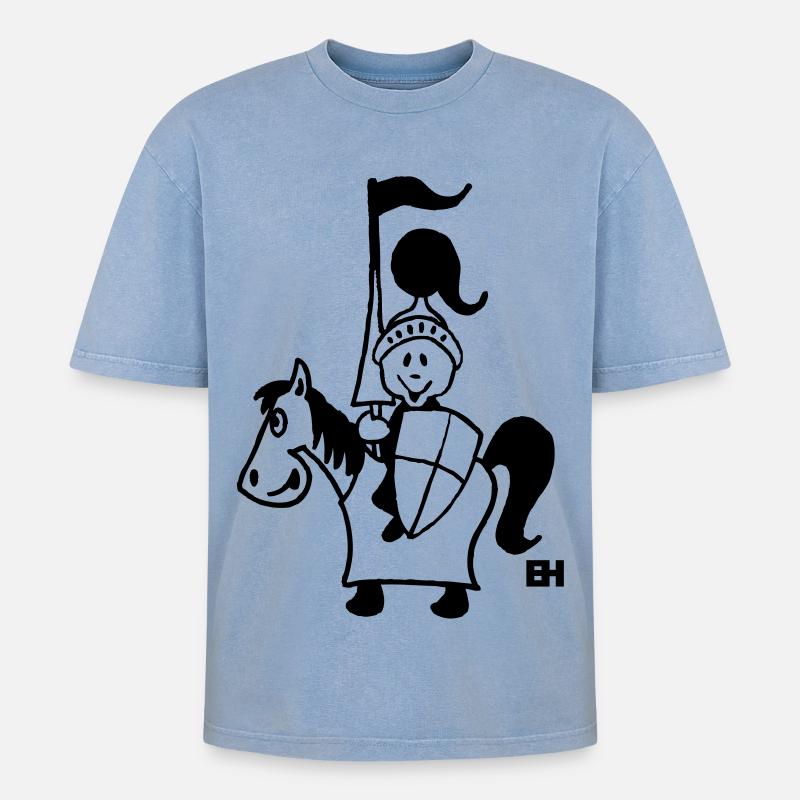 Ritter - Oversized Unisex Premium Acid-Washed T-Shirt - Blau Acid Wash