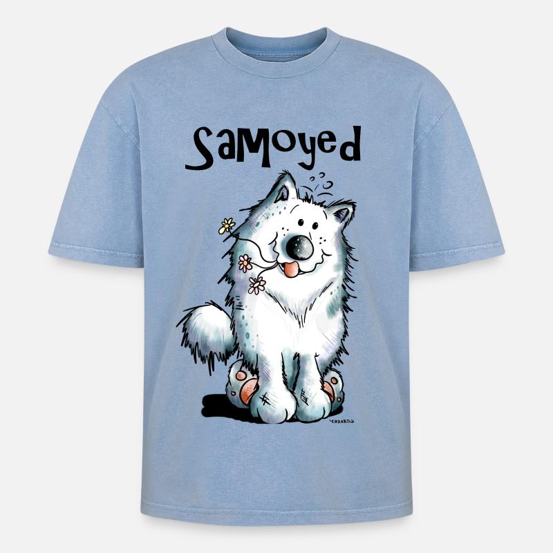 Lustiger Samojede - Oversized Unisex Premium Acid-Washed T-Shirt - Blau Acid Wash