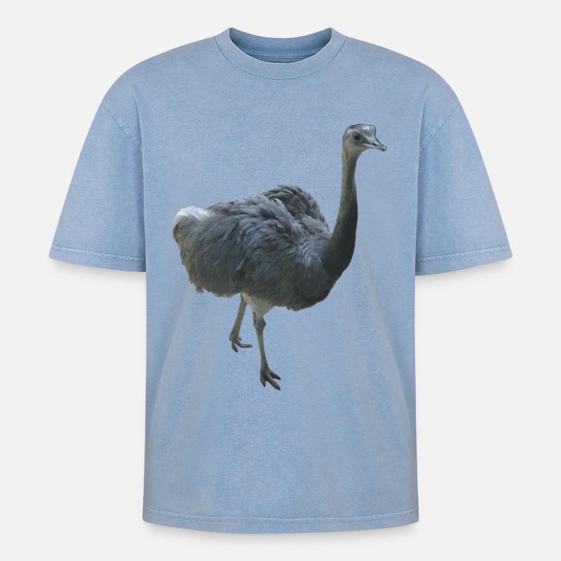 Vogel Nandu - Oversized Unisex Premium Acid-Washed T-Shirt - Blau Acid Wash