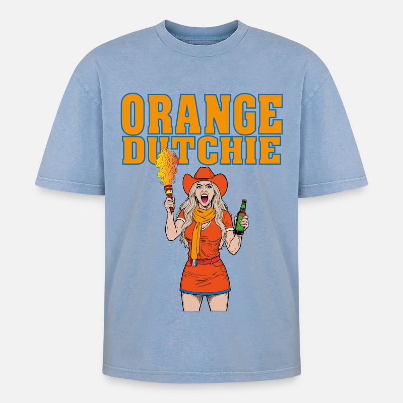 orangedutchie - Oversized Unisex Premium Acid-Washed T-Shirt - Blau Acid Wash