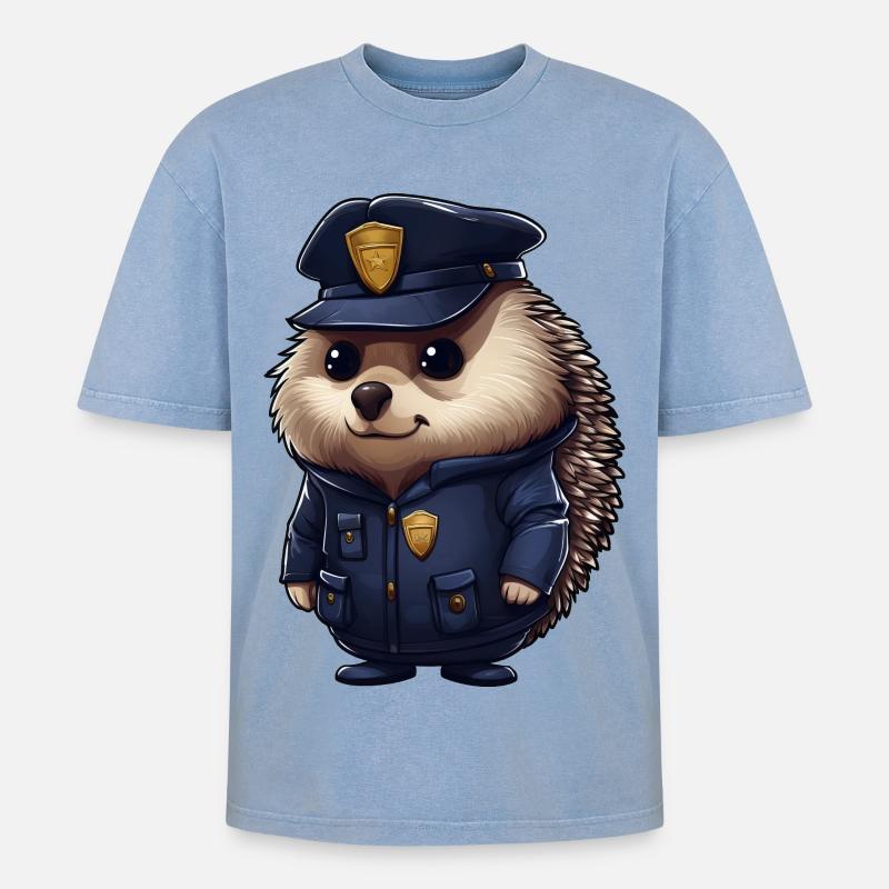 Igel Polizei - Oversized Unisex Premium Acid-Washed T-Shirt - Blau Acid Wash