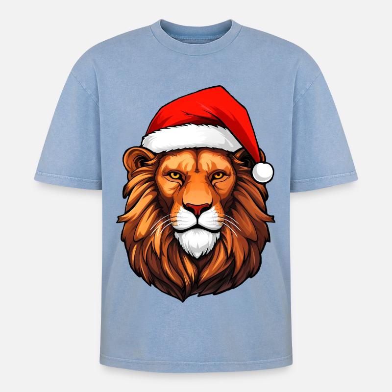 Löwe Weihnachtsmann - Oversized Unisex Premium Acid-Washed T-Shirt - Blau Acid Wash