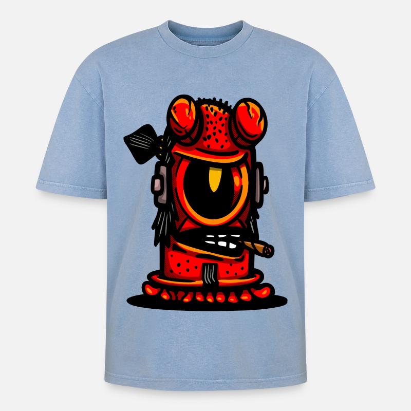 Red Devil Cigar Karikatur - Oversized Unisex Premium Acid-Washed T-Shirt - Blau Acid Wash