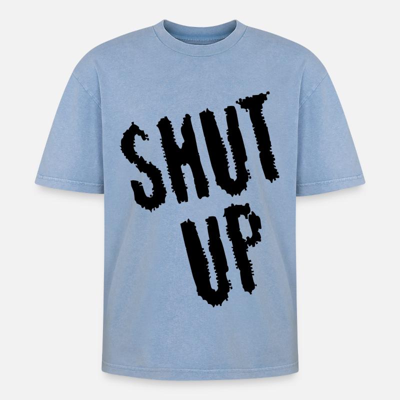 Sei still! (schwarz) - Oversized Unisex Premium Acid-Washed T-Shirt - Blau Acid Wash