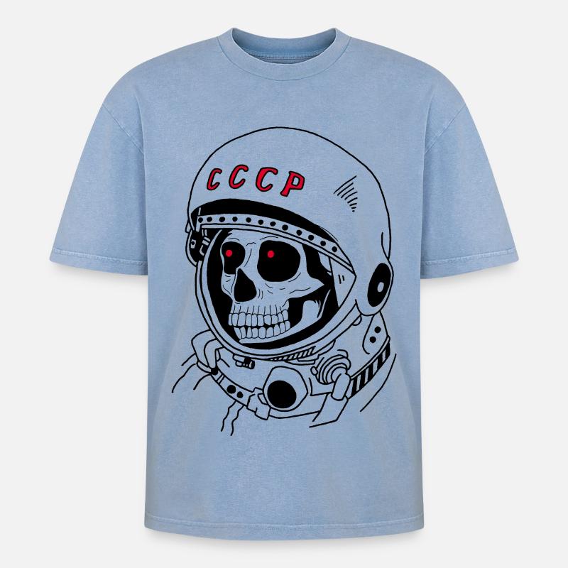 Crâne d'astronaute soviétique - T-shirt Premium unisexe oversize acid-washed - bleu délavé acide