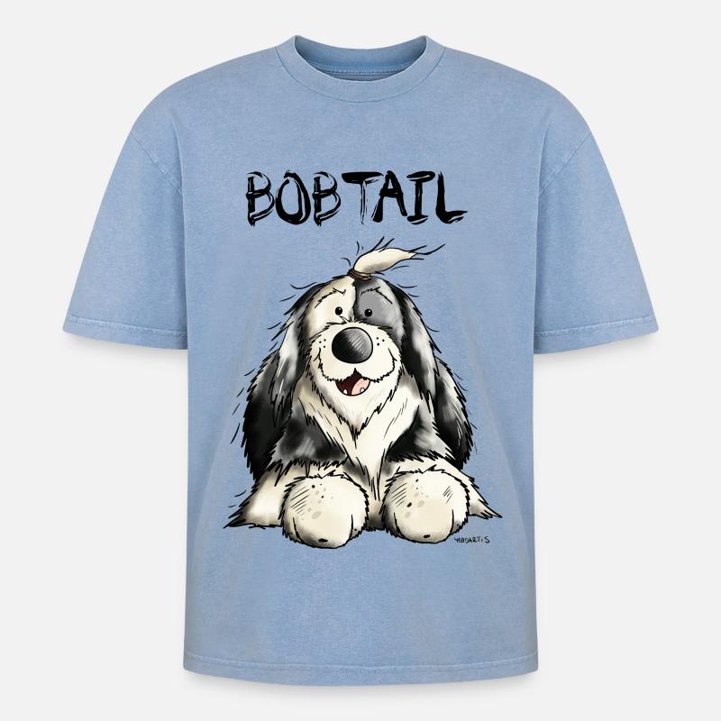 Knuffiger Bobtail - Oversized Unisex Premium Acid-Washed T-Shirt - Blau Acid Wash