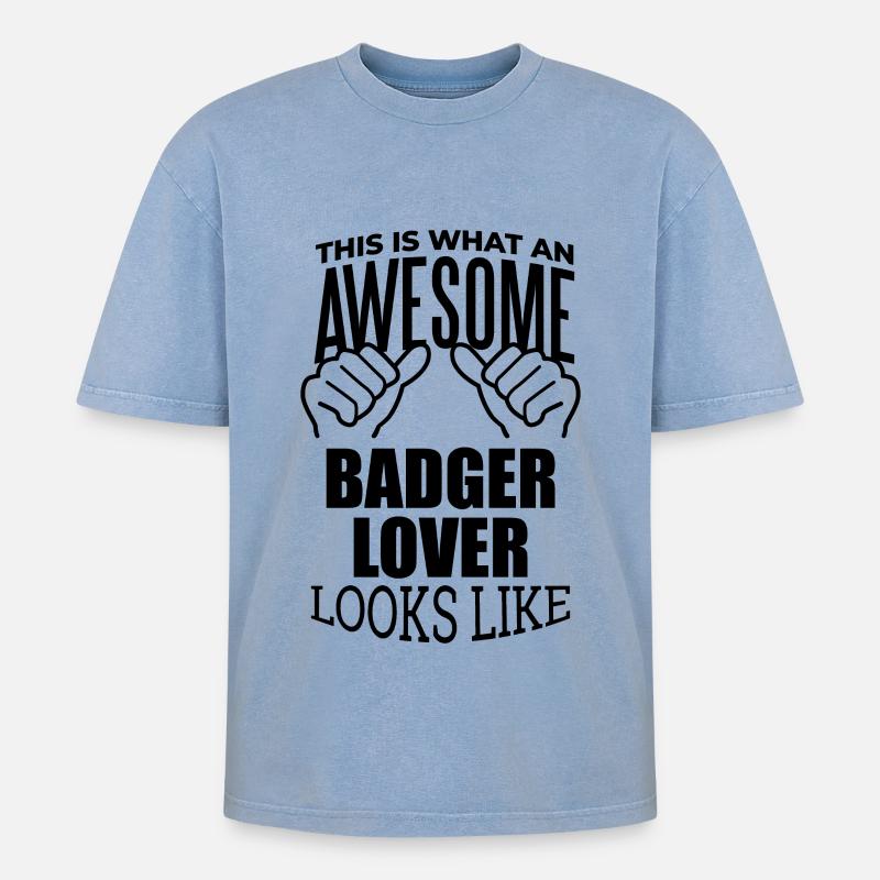 Badger - Oversized Unisex Premium Acid-Washed T-Shirt - acid washed blue