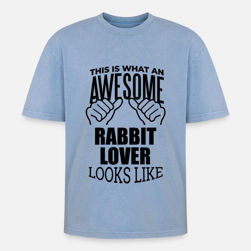 Rabbit - Oversized Unisex Premium Acid-Washed T-Shirt - acid washed blue